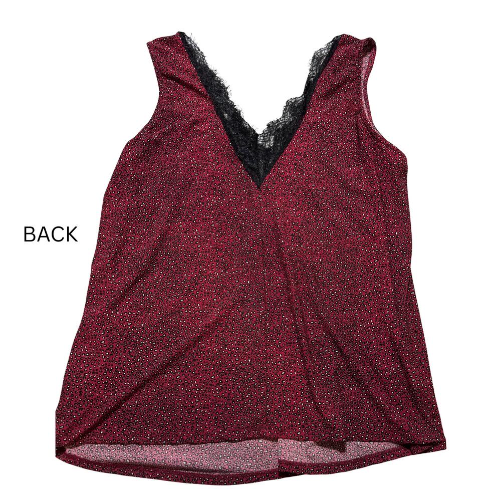 Daytrip Red Animal Print Lace Trim Tank Blouse 1X Flowy Date Night Top - Picture 3 of 10